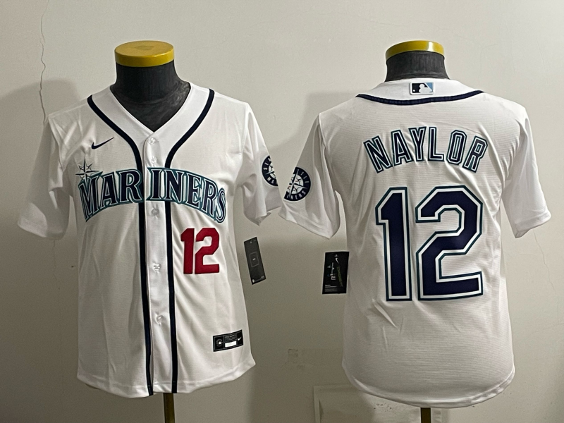 youth 2026 Seattle Mariners #12 Naylor white Nike MLB Jersey 006->youth mlb jersey->Youth Jersey